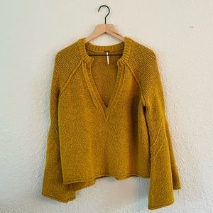 Free People Mustard Yellow Flare Sleeve Sweater